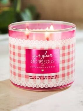 Bath and Bodyworks Pink Gingham Gorgeous 3 Wick Candle New